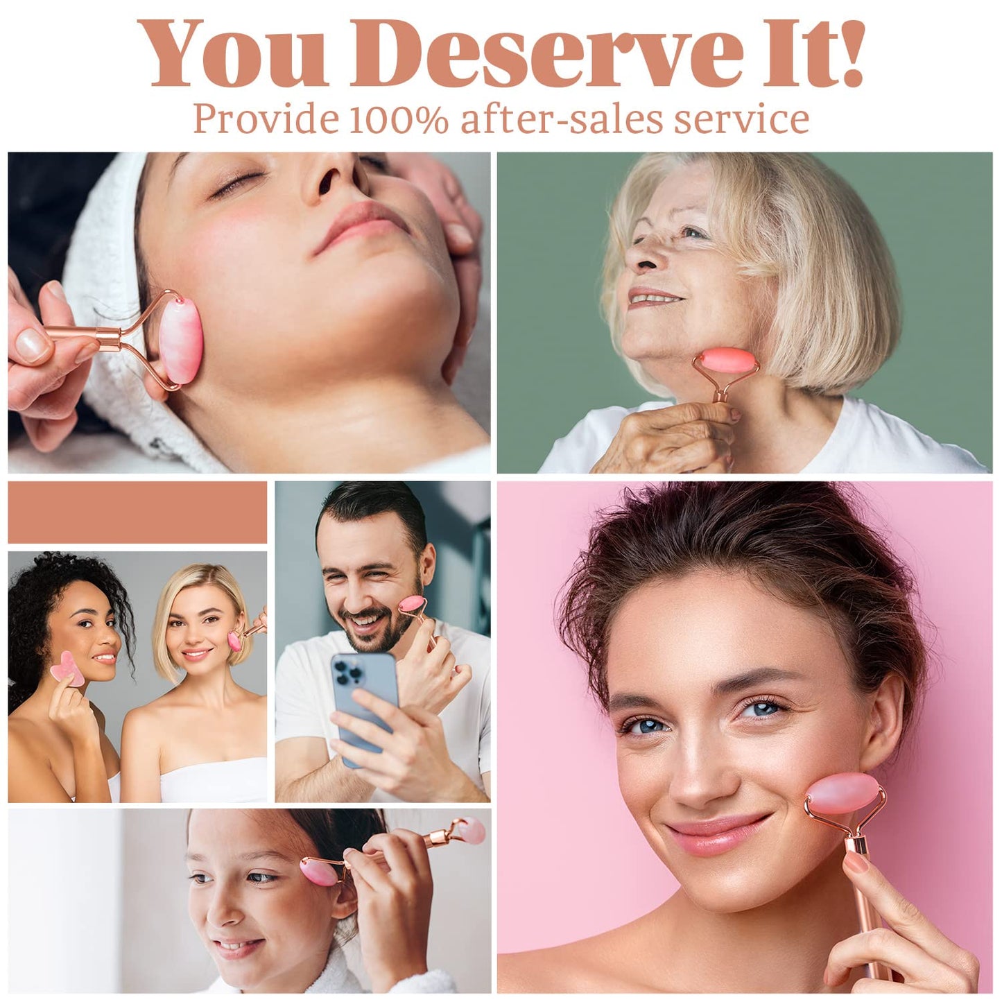 Jade Roller & GuaSha Set-Facial Beauty Roller Skin Care Tools, Rose Quartz Massager for Face, Eyes, Neck, Body to Relieve Wrinkles,Fine Line and Eyepuffiness