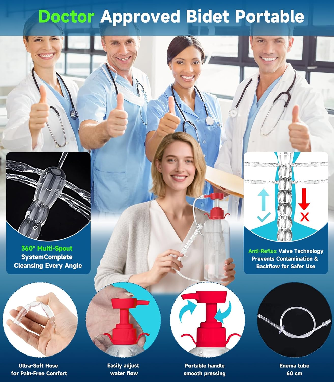 Enema Kit for Colon Cleansing Anti Back-Flow - Anal Douche with Syringe Handle and 3 Nozzle Tip - Vaginal Douche for Women/Douches for Men - 600 ml / 20.29 OZ