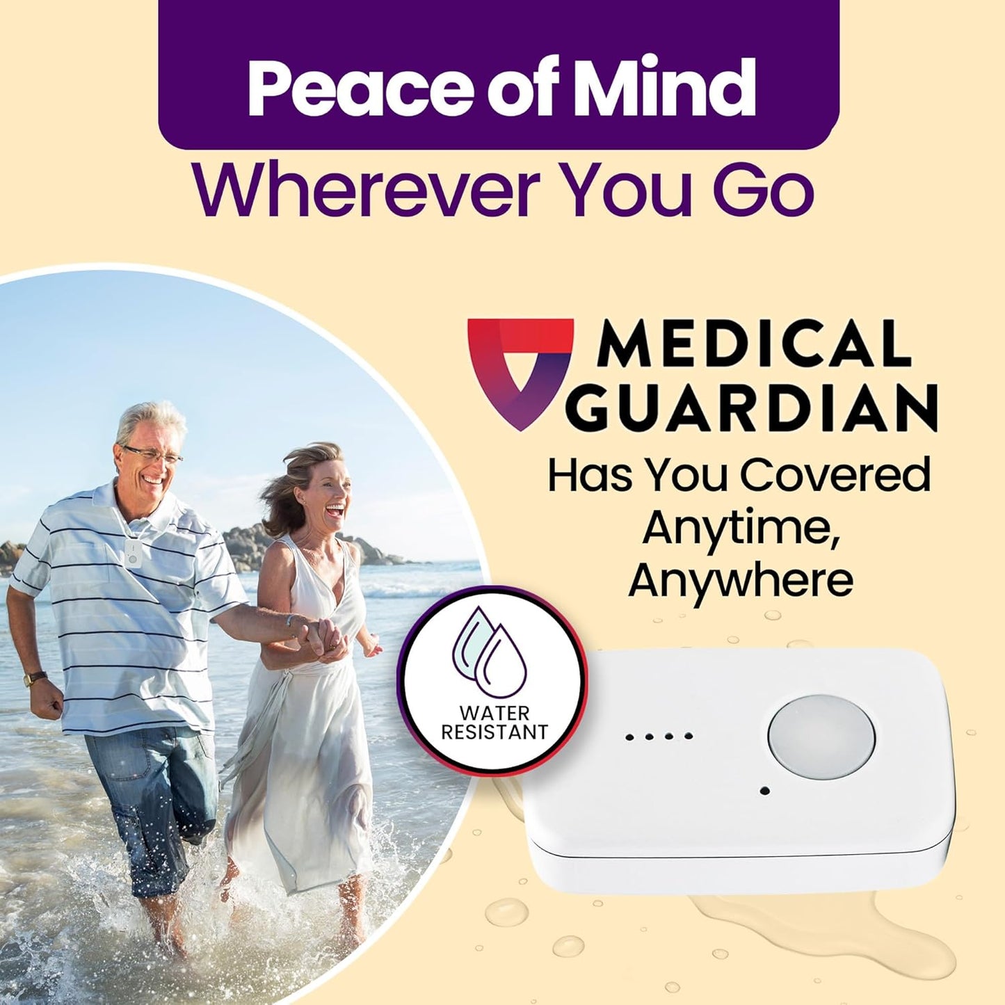 Medical Guardian MGMini | Medical Alert Device for Seniors | Water-Resistant, Emergency Call Button, 24/7 Monitoring, Step Counter, GPS Tracking | Monthly Subscription Required | Pearl