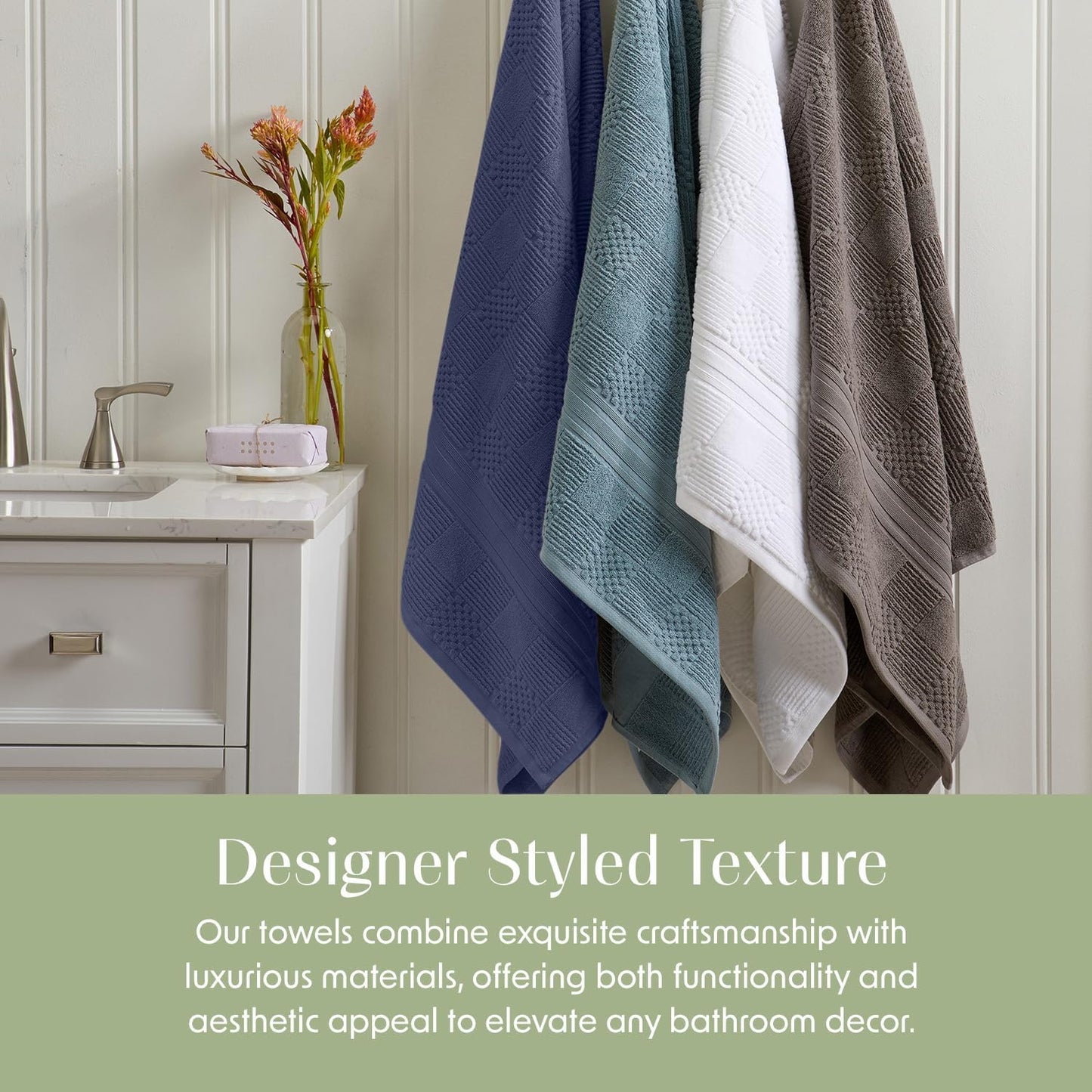 Springtree Home 100% Cotton Bath Towel Set of 4 | Blue Towels | Geometric Textured Design | Absorbent & Quick-Dry | 4 Bath Towels | Oeko-TEX® Standard 100 Cotton | Myla Collection - Indigo