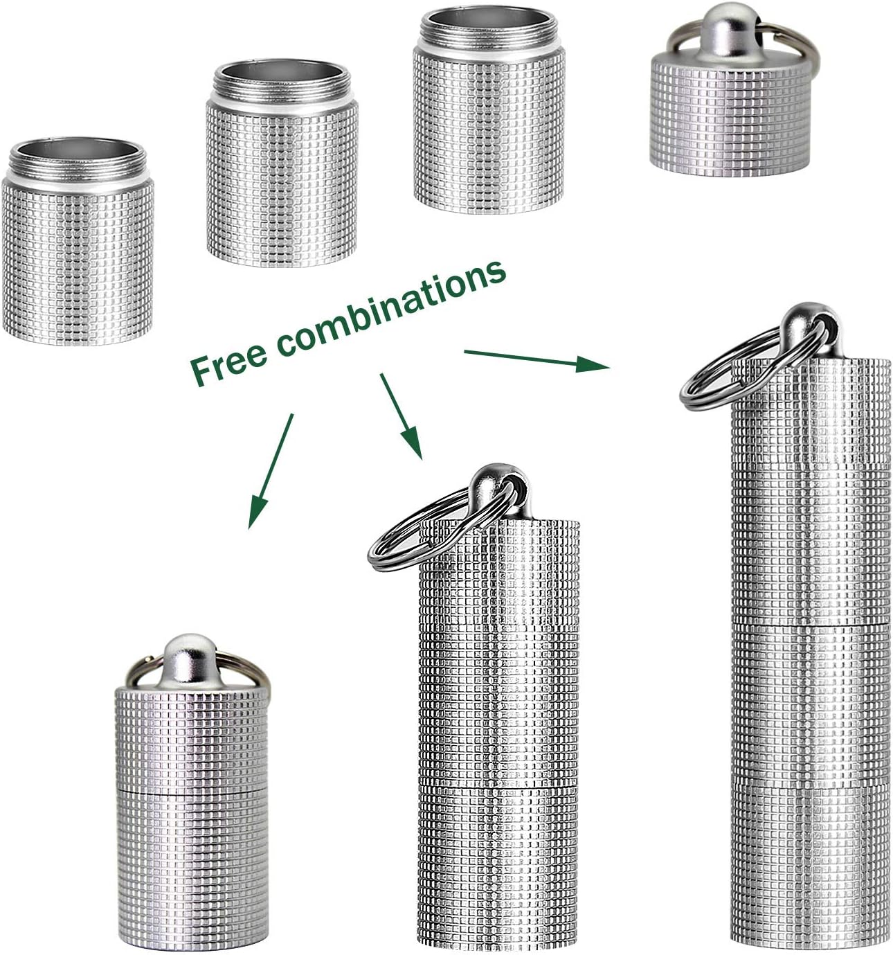 PPFISH 2 PCS Portable Daily Pill Case, 3 Compartments Aluminum Alloy Waterproof Pill Box Dispenser, Small Pocket Pill Container, Keychain Pill Fob, Travel Pill Holder for Men Women