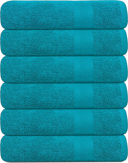 100% Cotton Bath Towels, 24x48 Pack of 6 Towels, Quick Dry, Highly Absorbent, Soft Feel Towel, Gym, Spa, Bathroom, Shower, Pool, Luxury Soft Towels (Teal, KC-2448-6-TEAL)