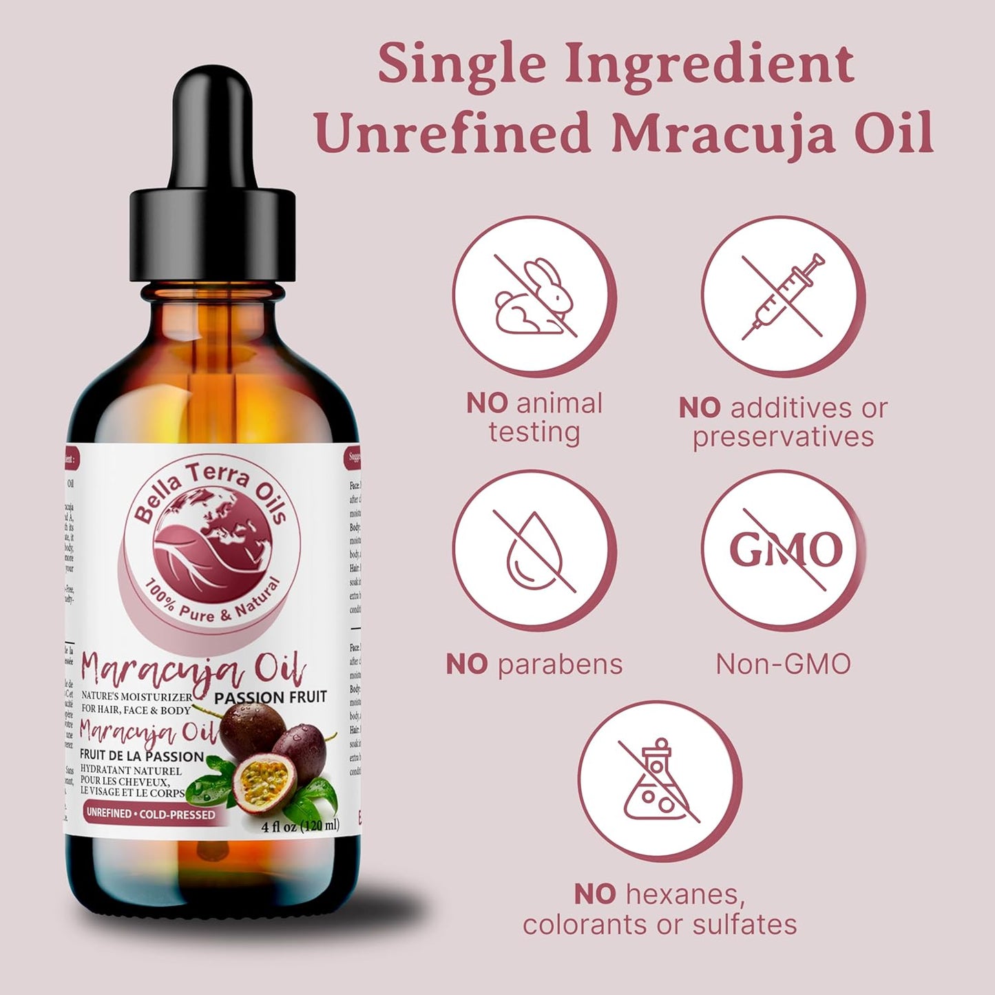 Bella Terra Oils - Maracuja Seed Oil 16oz - Cold-Pressed Purity from Passion Fruit Seeds, Infused with Essential Minerals & Fatty Acids, A Beacon for Skin Care Enthusiasts
