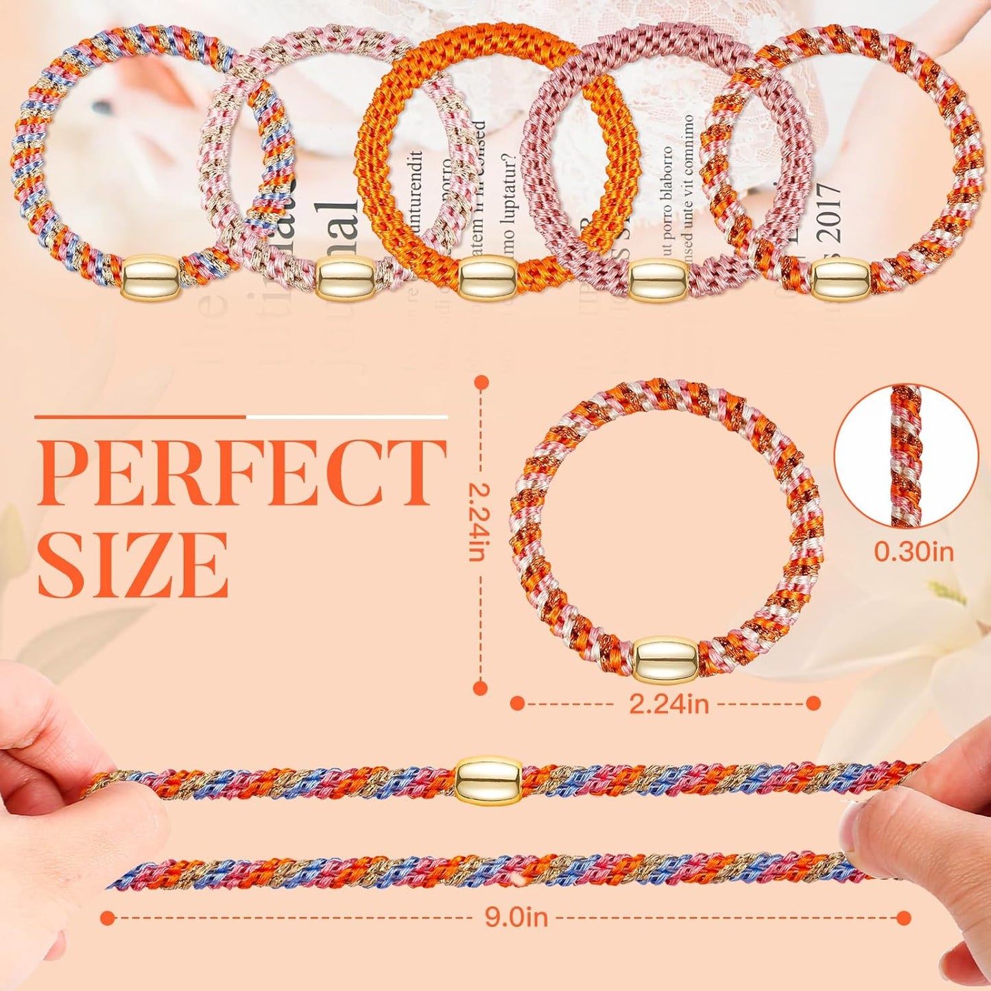 Hair Ties No Damage - 10PCS Ponytail Holders - Elastic Hair Ties for Thick Hair - Braided Hair Bands for Women Girls's Hair - Persimmon Orange