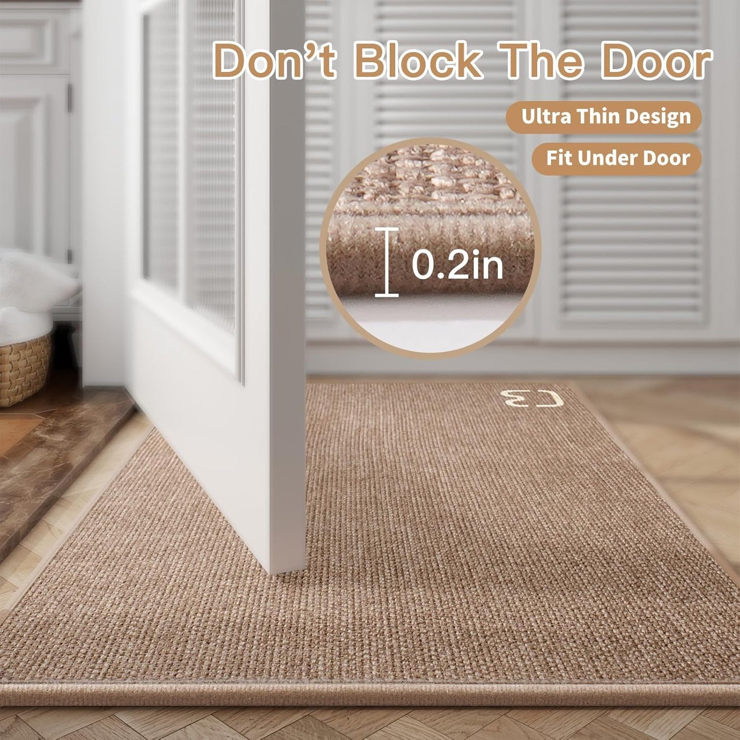 Non Slip Bath Mat Bathroom Rugs, Rubber Backing Braided Ultra Thin Bath Mats, Super Absorbent Quick Dry Bath Rug Shower Mat, Bathroom Floor Mat Fit Under Door, Machine Washable, Brown 24" x 35"