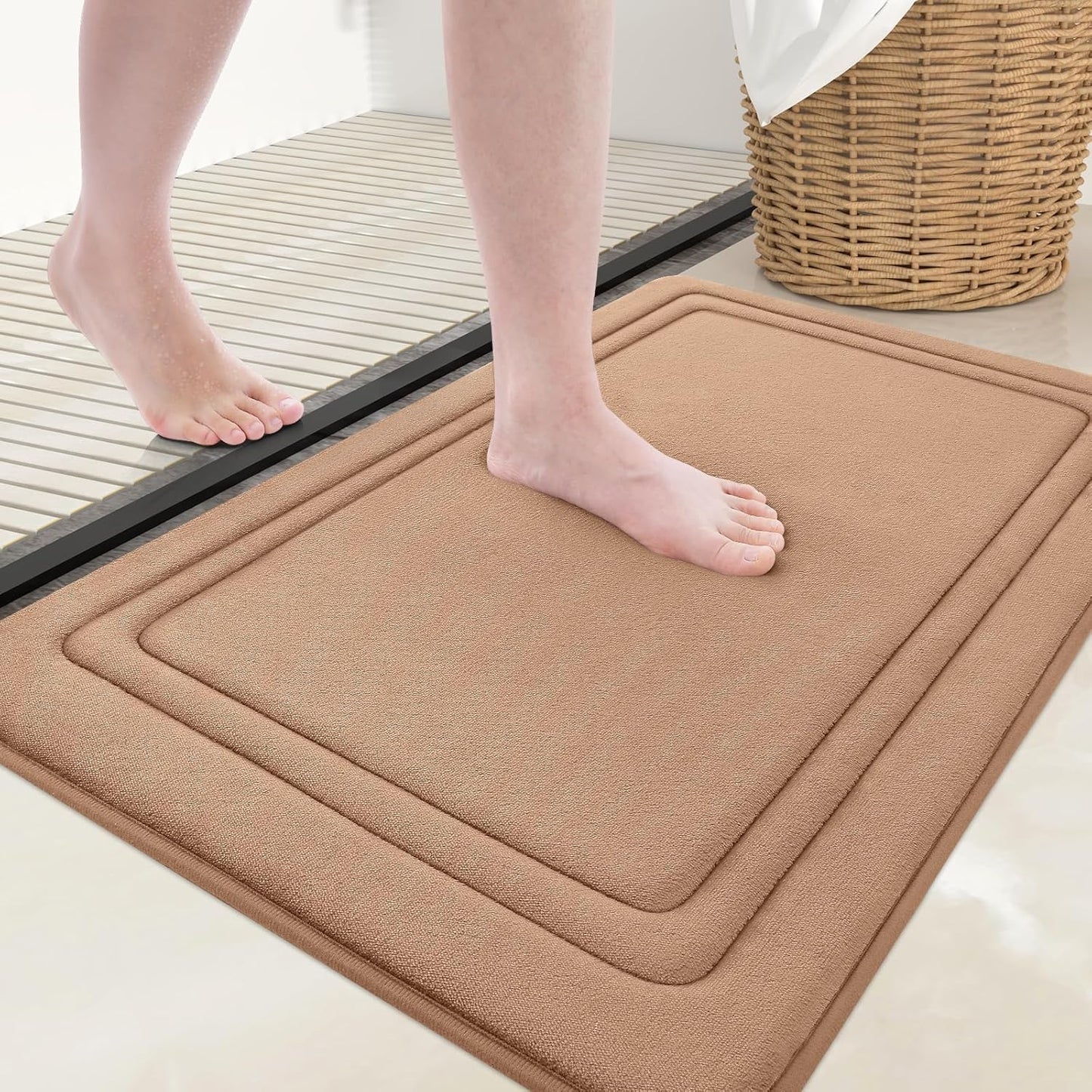 Grandaily Memory Foam Bath Mat Rug 30x20, Ultra Soft, Non-Slip and Absorbent Bathroom Rugs, Machine Wash Dry, Comfortable Bath Carpet for Bathroom Floor, Tub and Shower, Dark Beige