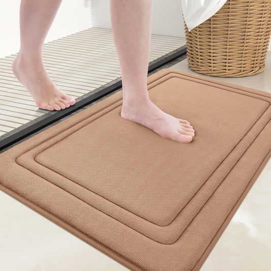 Grandaily Memory Foam Bath Mat Rug 24x16, Ultra Soft, Non-Slip and Absorbent Bathroom Rugs, Machine Wash Dry, Comfortable Bath Carpet for Bathroom Floor, Tub and Shower, Dark Beige