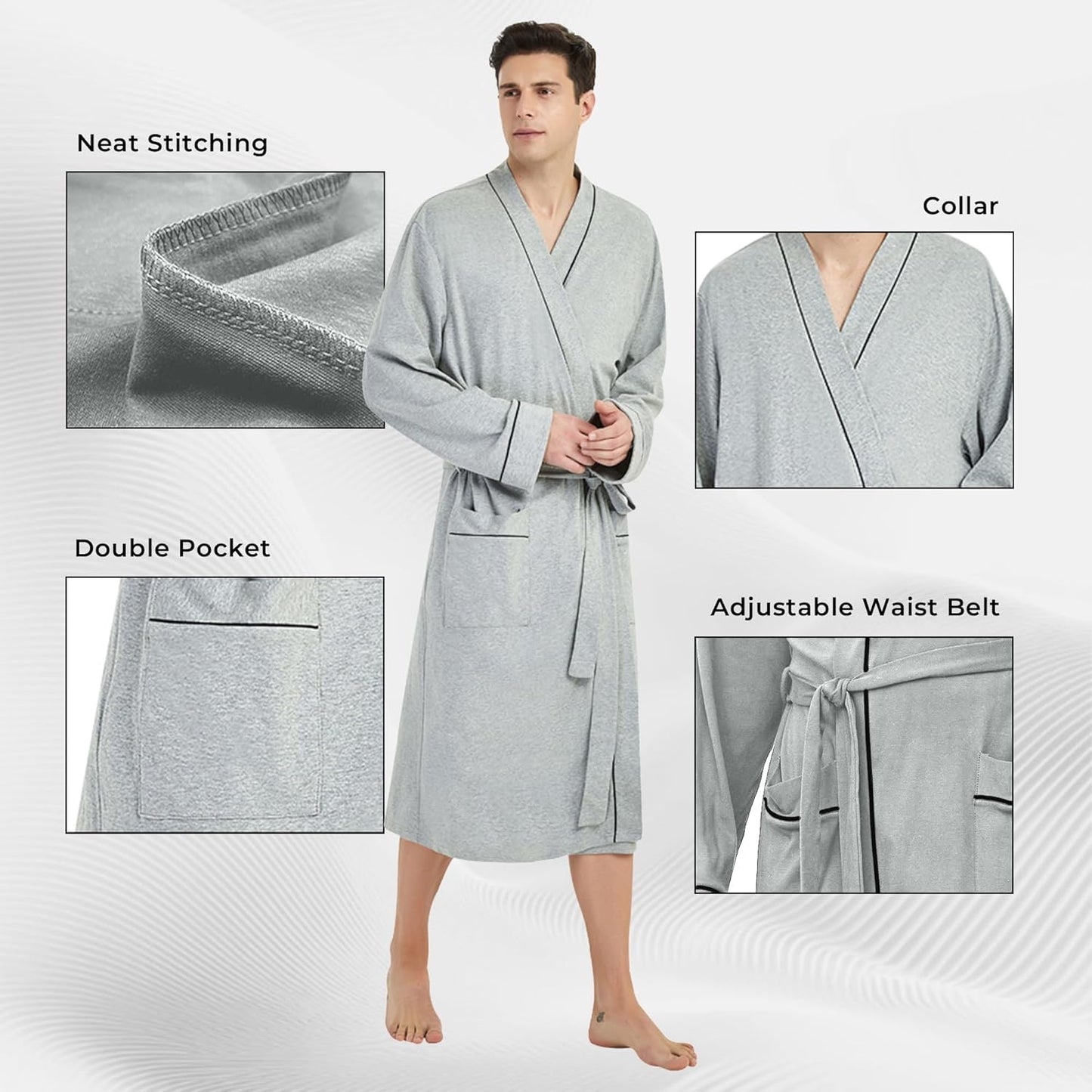 U2SKIIN Mens 100% Cotton Robe Lightweight Knit Bathrobe