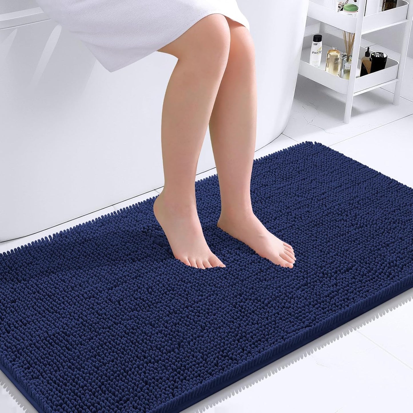 OLANLY Bathroom Rugs 44x24, Extra Soft Absorbent Chenille Bath Rugs, Rubber Backing Quick Dry, Machine Washable Bath Mats for Bathroom Floor, Tub and Shower, Home Decor Accessories, Twilight Sapphire