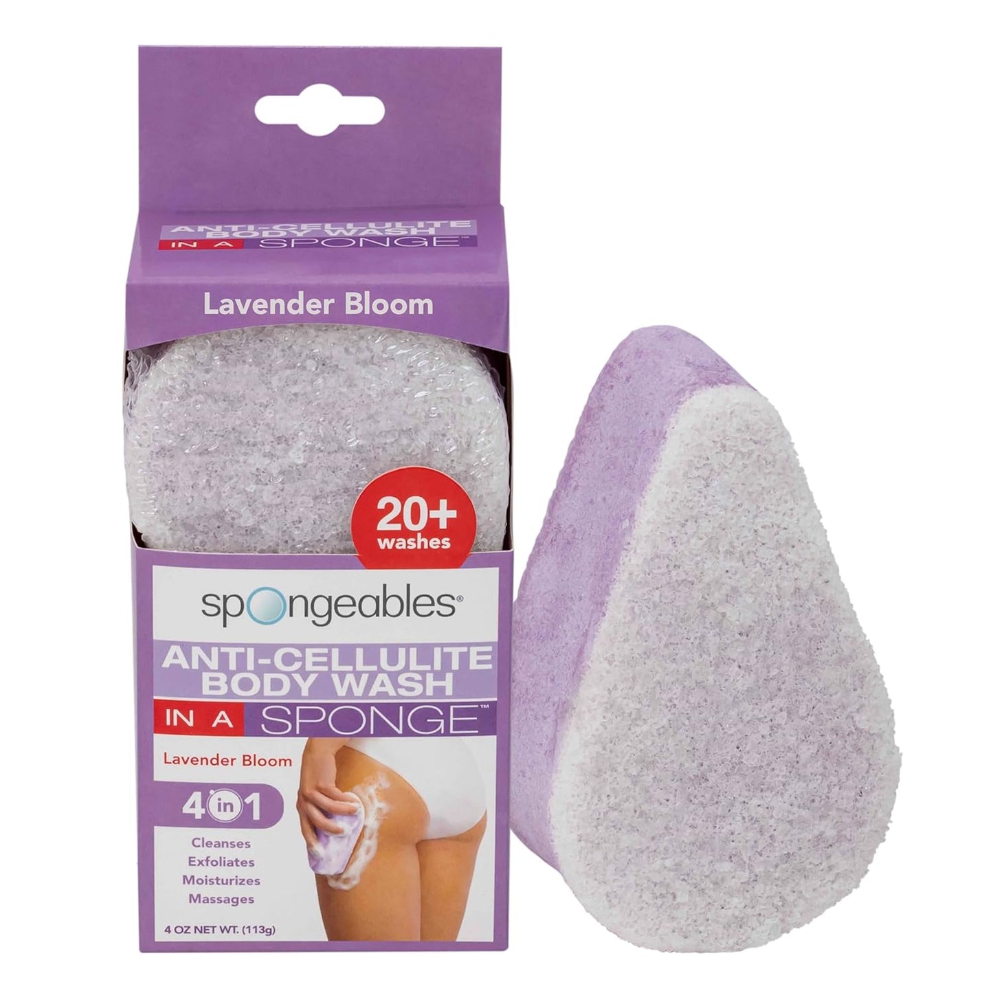 Spongeables Anti Cellulite Body Wash in a 20+ Wash Sponge, Lavender, 1 Count