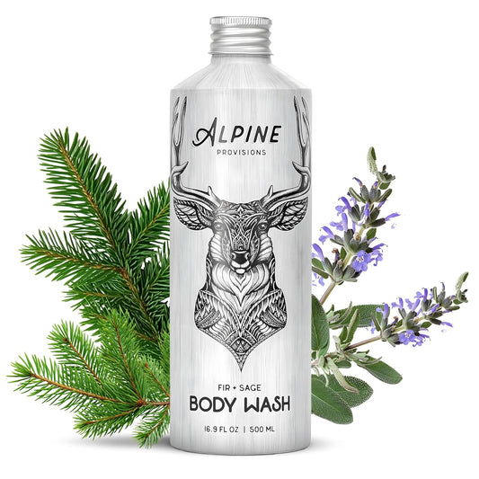 Alpine Provisions Natural Fir & Sage Moisturizing Body Wash – Refreshing with Essential Oils, Aloe Vera & Coconut Oil – Vegan, Sulfate-Free, Plastic-Free Aluminum Bottle – 16.9 FL Oz