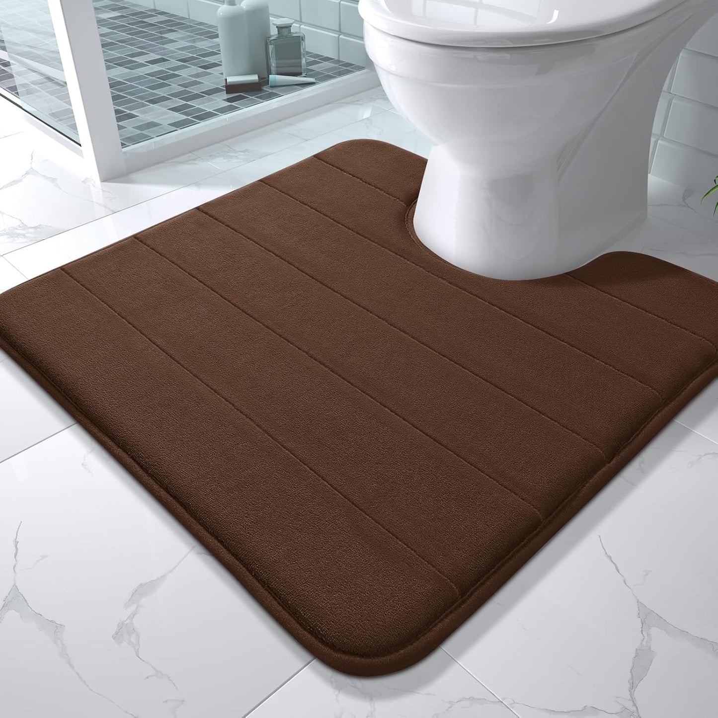 Yimobra Memory Foam Toilet Bath Mat U-Shaped, Soft and Comfortable, Super Water Absorbent, Non-Slip, Machine Wash and Easy to Dry for Bathroom Commode Contour Rug, 24 X 24 Inches, Brown