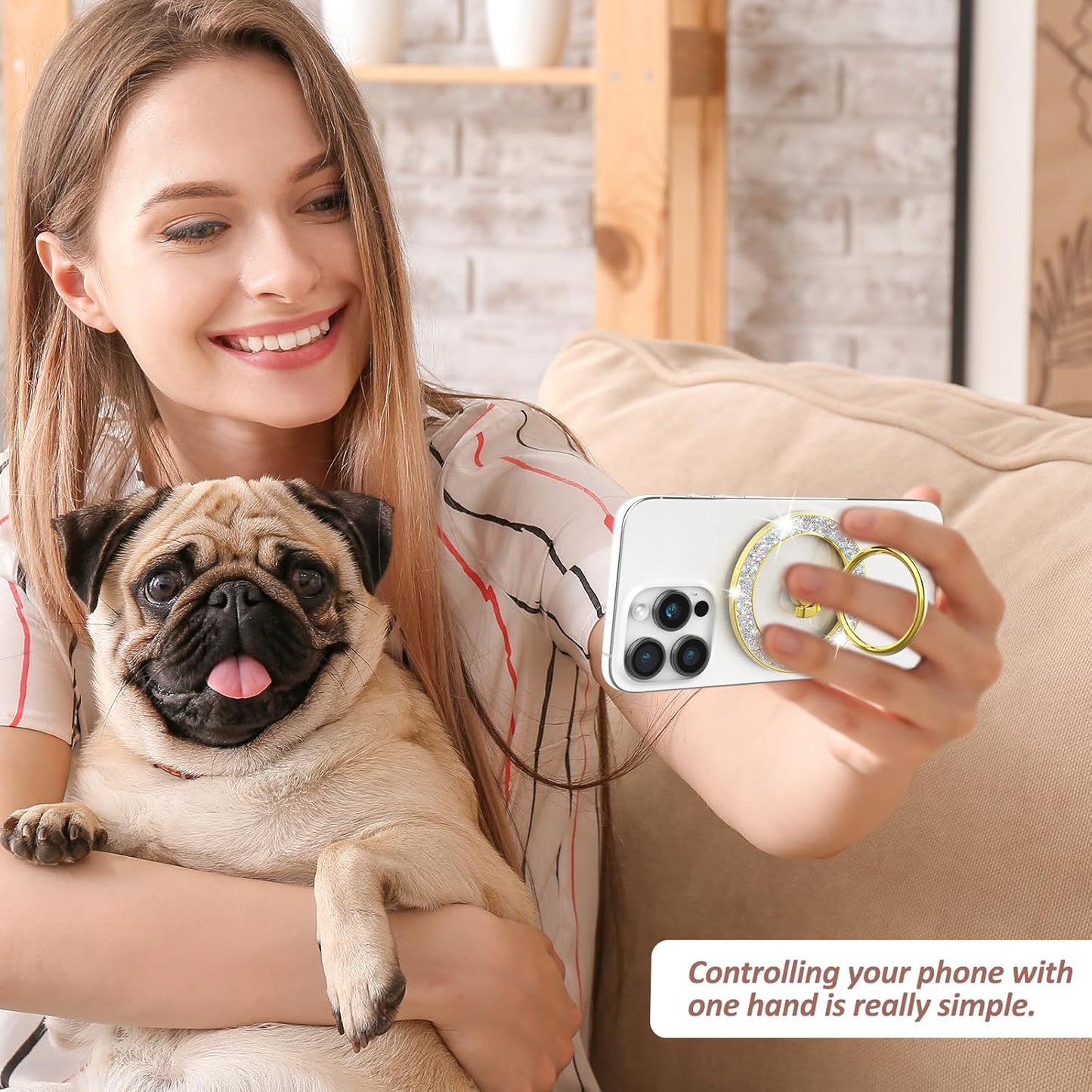 for MagSafe Phone Grip Stand, Magnetic Phone Ring Holder for MagSafe, Magnetic Ring Holder for iPhone. (Glitter Gold)