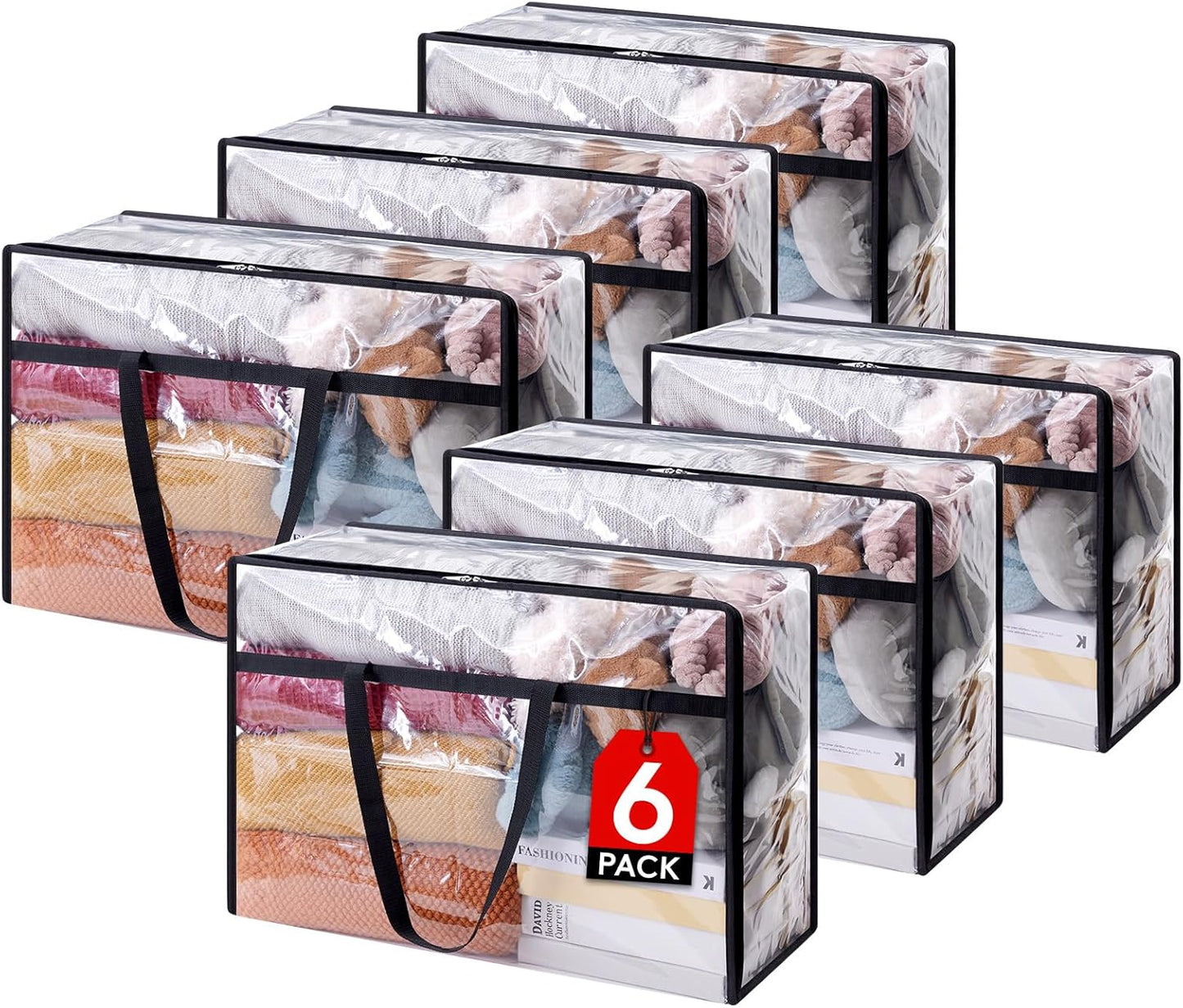 Lifewit 6 Pack Clear Clothes Storage Bags, 60L Plastic Blanket Storage Bag, Vinyl Foldable Moving Bags with Zipper, Closet Organizers and Storage Containers for Bedding, Duvet, Comforter