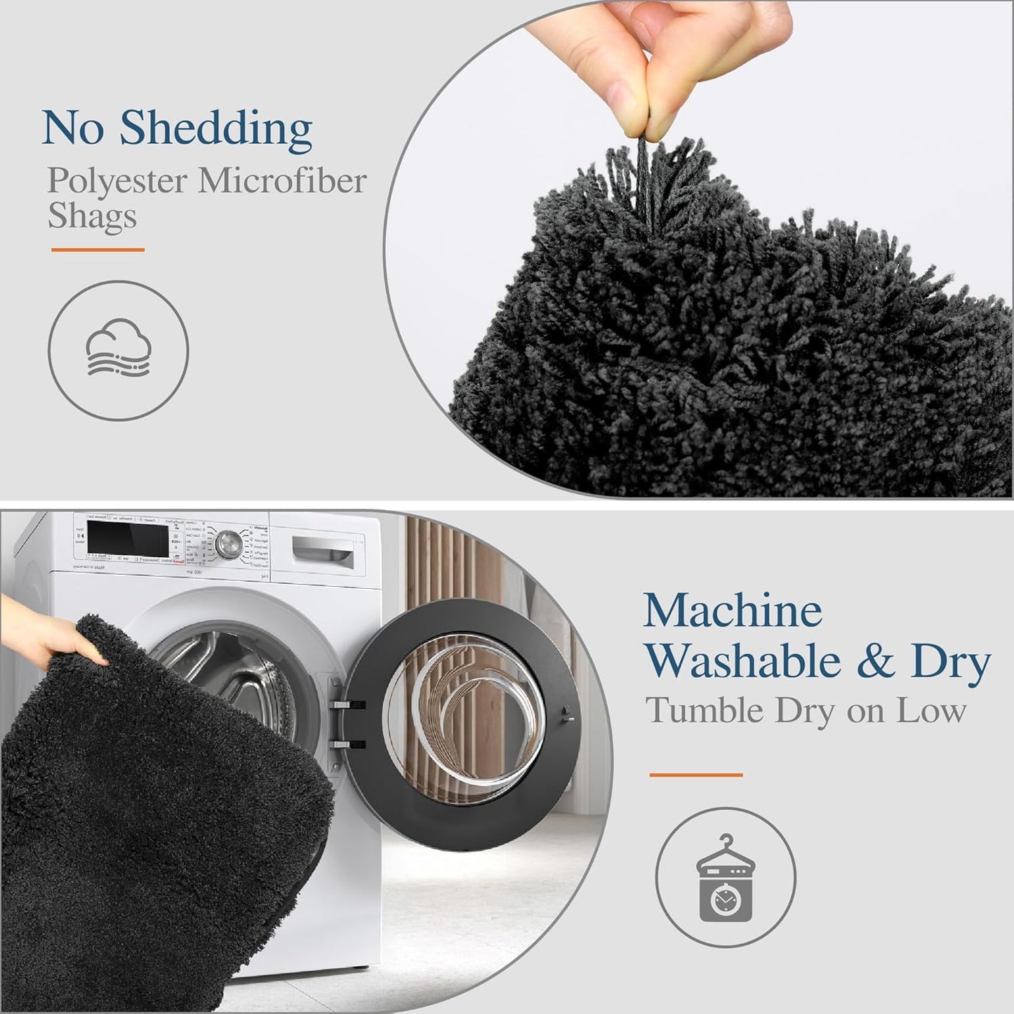 Walensee Bath Rug for Non-Slip Bath Mat (20 x 32, Black) Water Absorbent Soft Microfiber Shaggy Rug Machine Washable Thick Plush Shower Mat