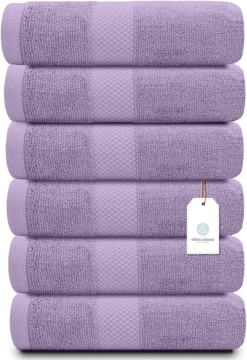 White Classic Luxury Lavender Hand Towels - Soft 100% Turkish Cotton | Highly Absorbent Hotel spa Bathroom Towel Collection | 16x30 Inch | Set of 6
