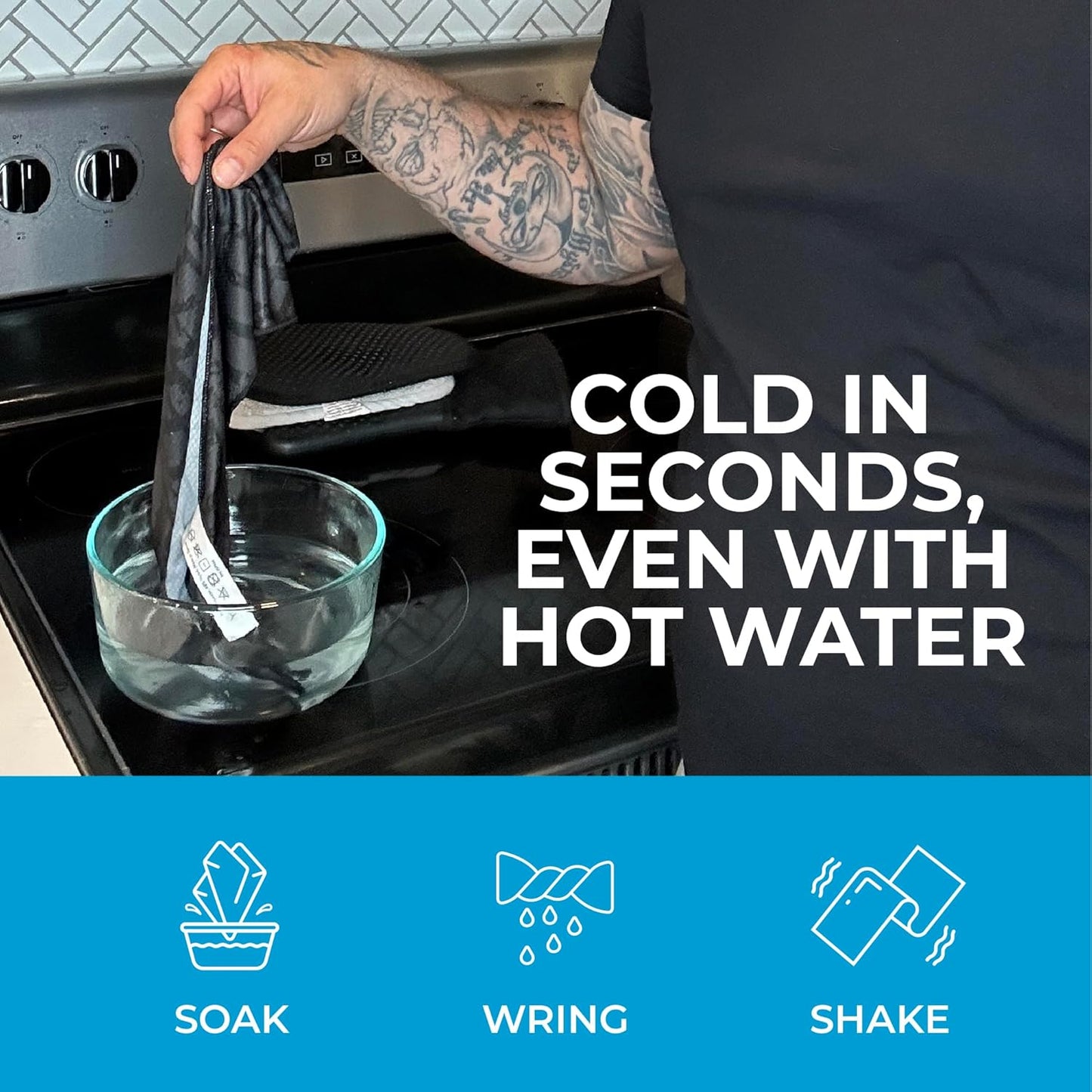 SHAKEitCOOL Extended Size Cooling Towel – Be Cool in Style - Heat Relief, Soft, Lightweight, Sun Protection, Easy Clean - Perfect for Biking, Hiking, Running, Yoga, Golf, Gardening - Blue Camo M