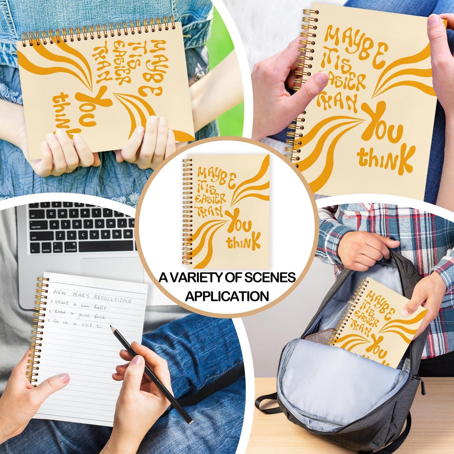 Abstract Orange Inspirational Spiral Journal Notebook 5.5x8.3in, Positive Affirmation Gifts, Maybe It Is Easier Than You Think Motivational Notebooks for Note Taking, Hardcover Notebook