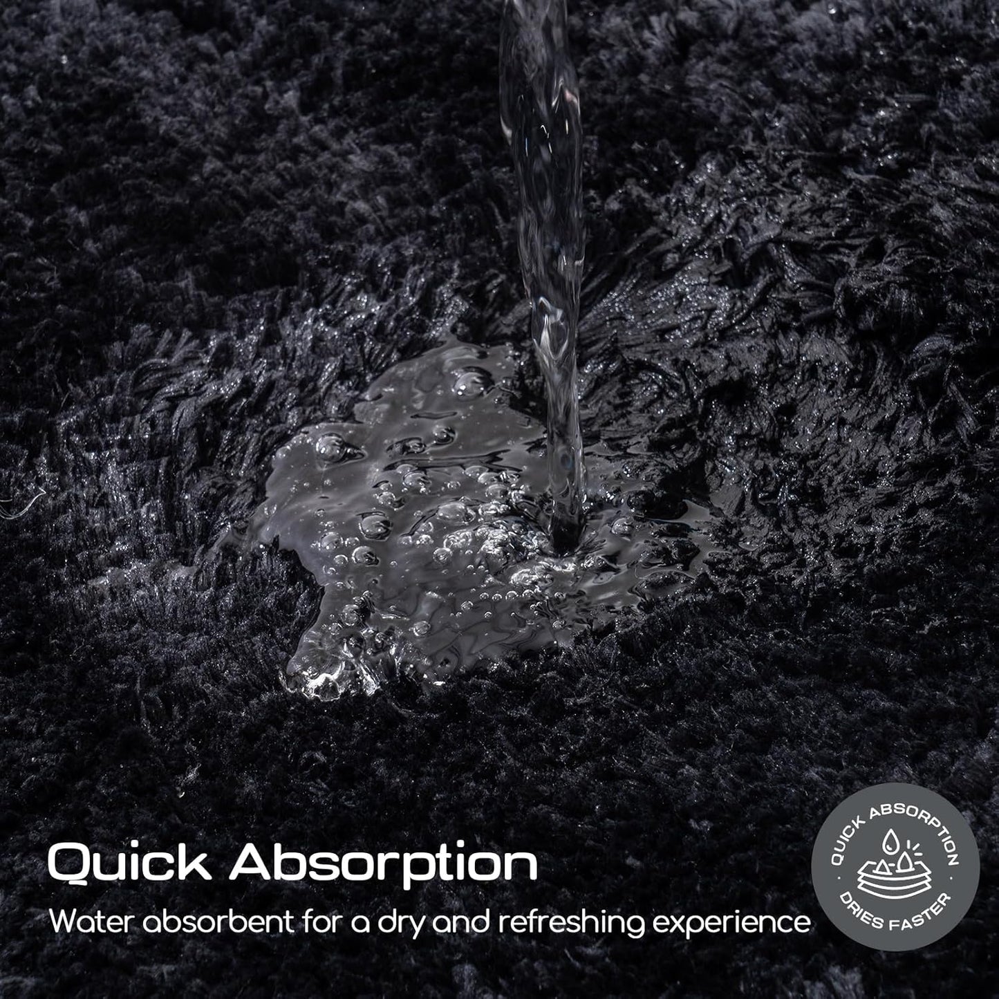 ROSMARUS Shaggy Bath Rug Non Slip 17" X 24", Water Absorbent Mat, Soft Shower Mat for Floor & Tub, Fluffy Plush Bathroom Rug Machine Washable, Black