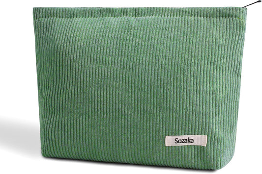Cosmetic Bags for Women - Corduroy Cosmetic Bag Aesthetic Women Handbags Purses Smile Dots Makeup Organizer Storage Makeup Bag Girls Case Bags (Pure Green)