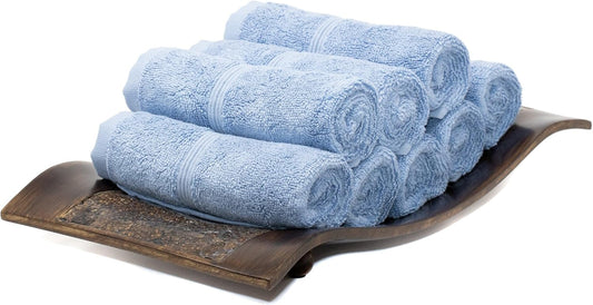 Mosobam Luxury Turkish Towels Set of 8 Washcloths 13X13 Allure Blue 700 GSM Bamboo Viscose & Aegean Turkish Combed Cotton