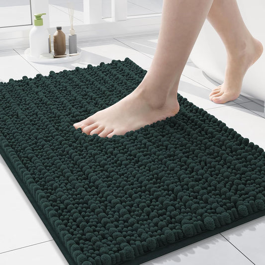Arotive Luxury Chenille Bathroom Rug Mat, Extra Soft Thick Absorbent Shaggy Bath Rugs, Non-Slip Machine Wash Dry, Plush Bath Mats for Bathroom, Shower and Tub, 30x17, Dark Green
