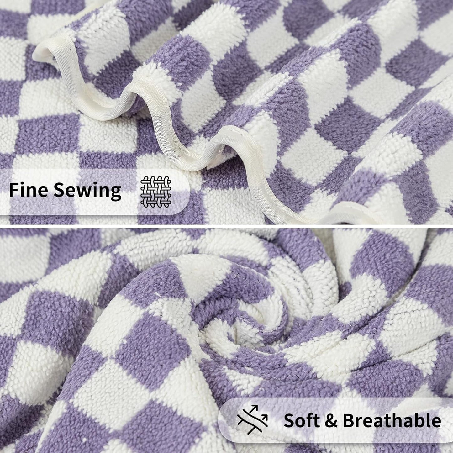 Checkered Bath Towels Set of 6 Large, Microfiber Shower Towels * 2 (55.12"*27.56"), Hand Towels * 4 (29.52"*13.77"),Towels for Bathroom、Pool、Hotel, Spa, Soft Absorbent Quick-Dry（Purple）