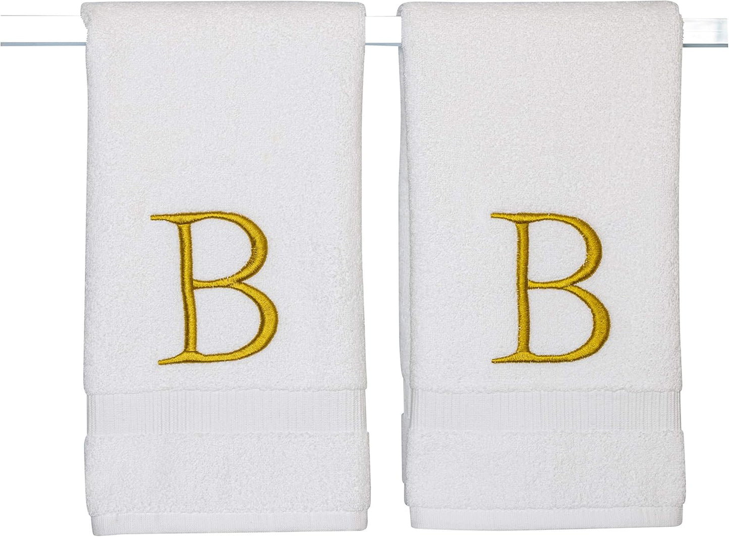 Monogrammed Hand Towels for Bathroom - Luxury Hotel Quality Personalized Initial Decorative Embroidered Bath Towel for Powder Room, Spa - GOTS Organic Certified - Set of 2 Gold Letter B