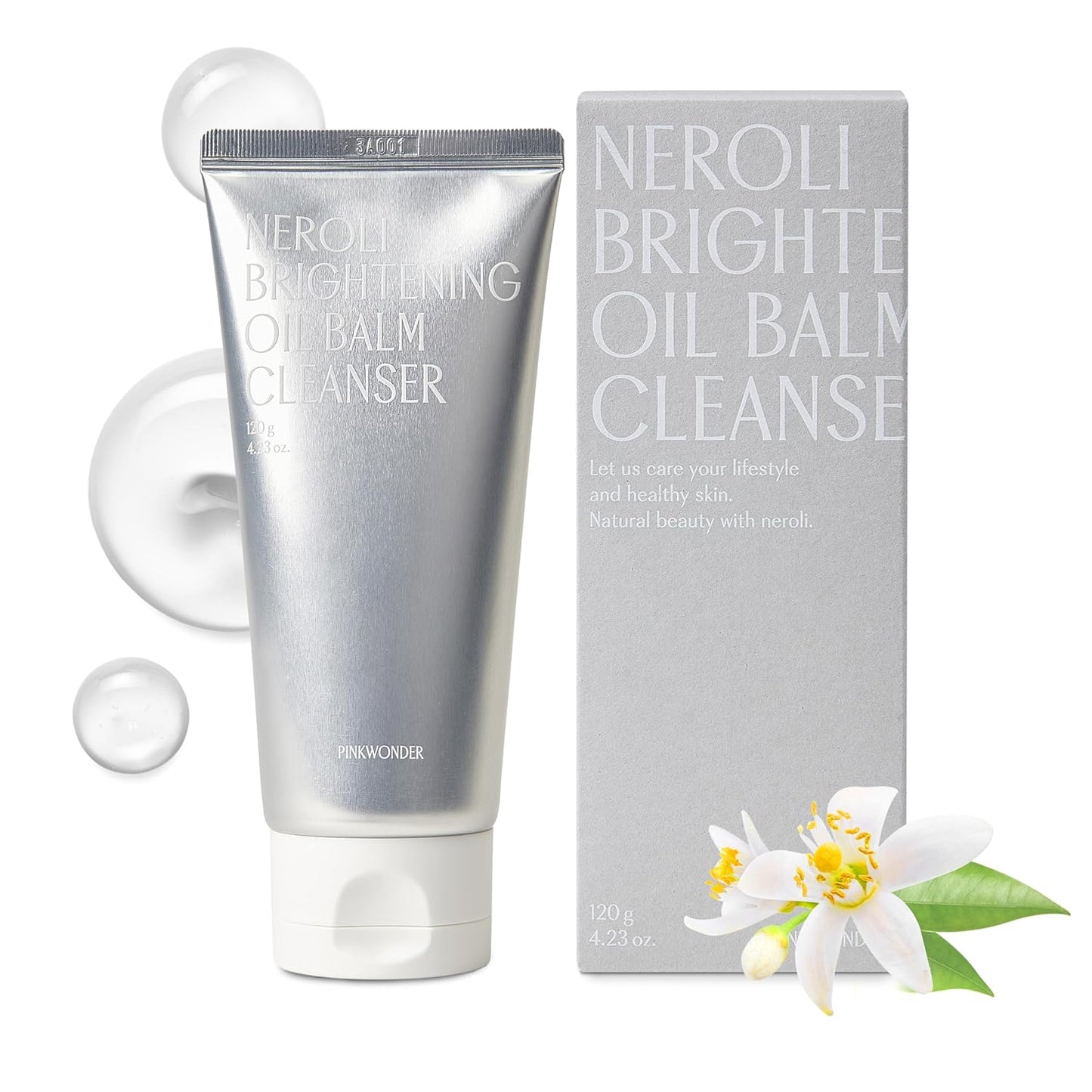 PINKWONDER Neroli Oil Balm Cleanser 4.23oz(120g), Cleansing Oil Balm Face Wash, Removes Makeup and Impurities, Niacinamide and Neroli for Glowing Skin, Korean Skincare