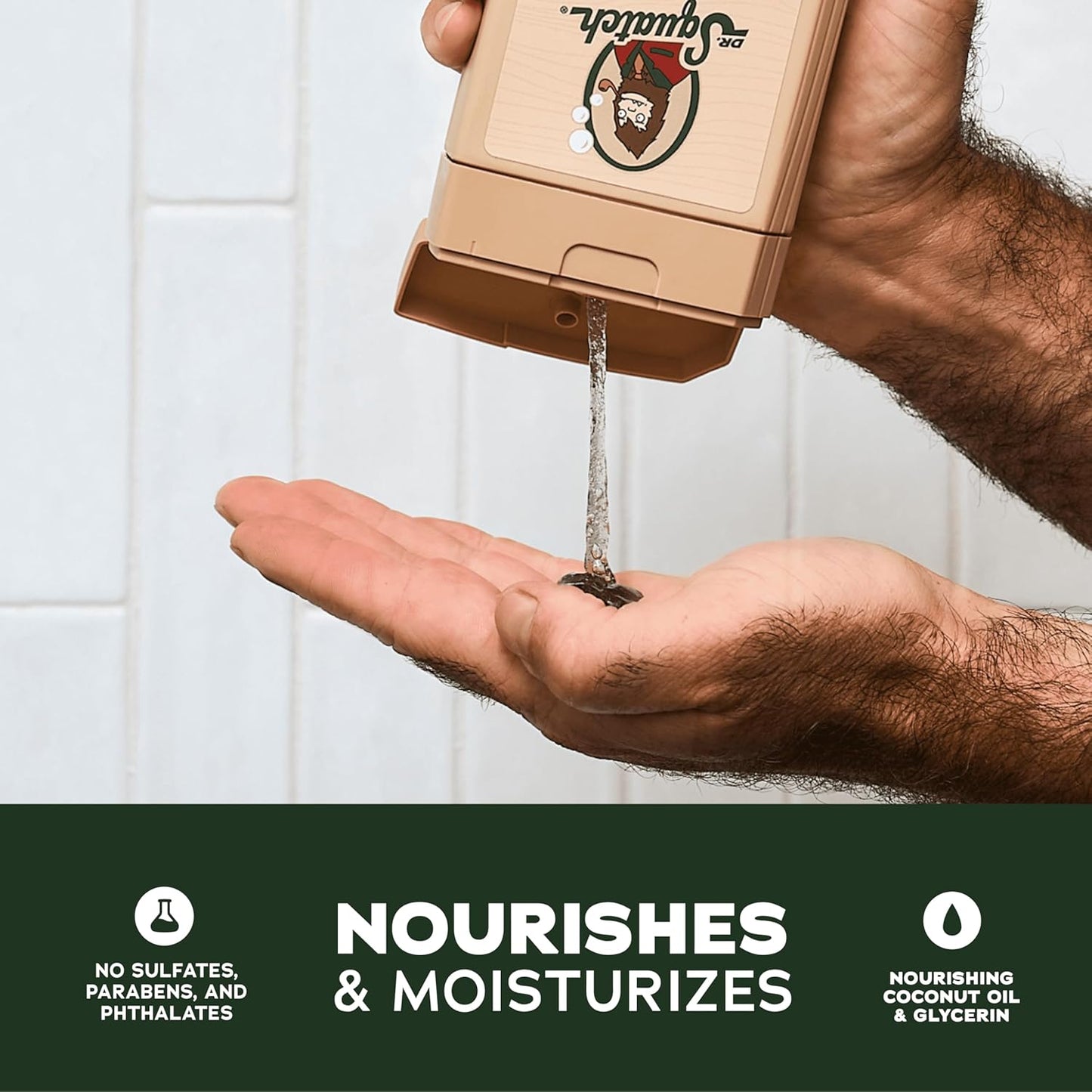 Dr. Squatch NEW Body Wash for Men with Nourishing, Natural Ingredients | No Paraben, Phthalate, Sulfate | All Day Moisture | Long Lasting Scent | Coconut Castaway & Wood Barrel Bourbon (14 oz, 2-Pack)