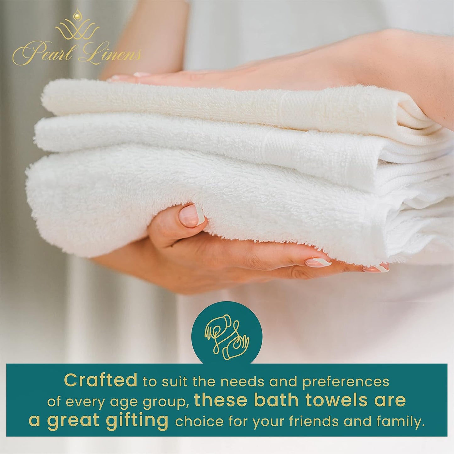 Pearl Linens Bath Towel Set of 12, Economy Cotton 20x40 Hotel Quality White Bath Towels Bulk, Lightweight and Highly Absorbent Quick Dry Towel for Home, Hotel, Spa, Gym and Bathroom, White Towel