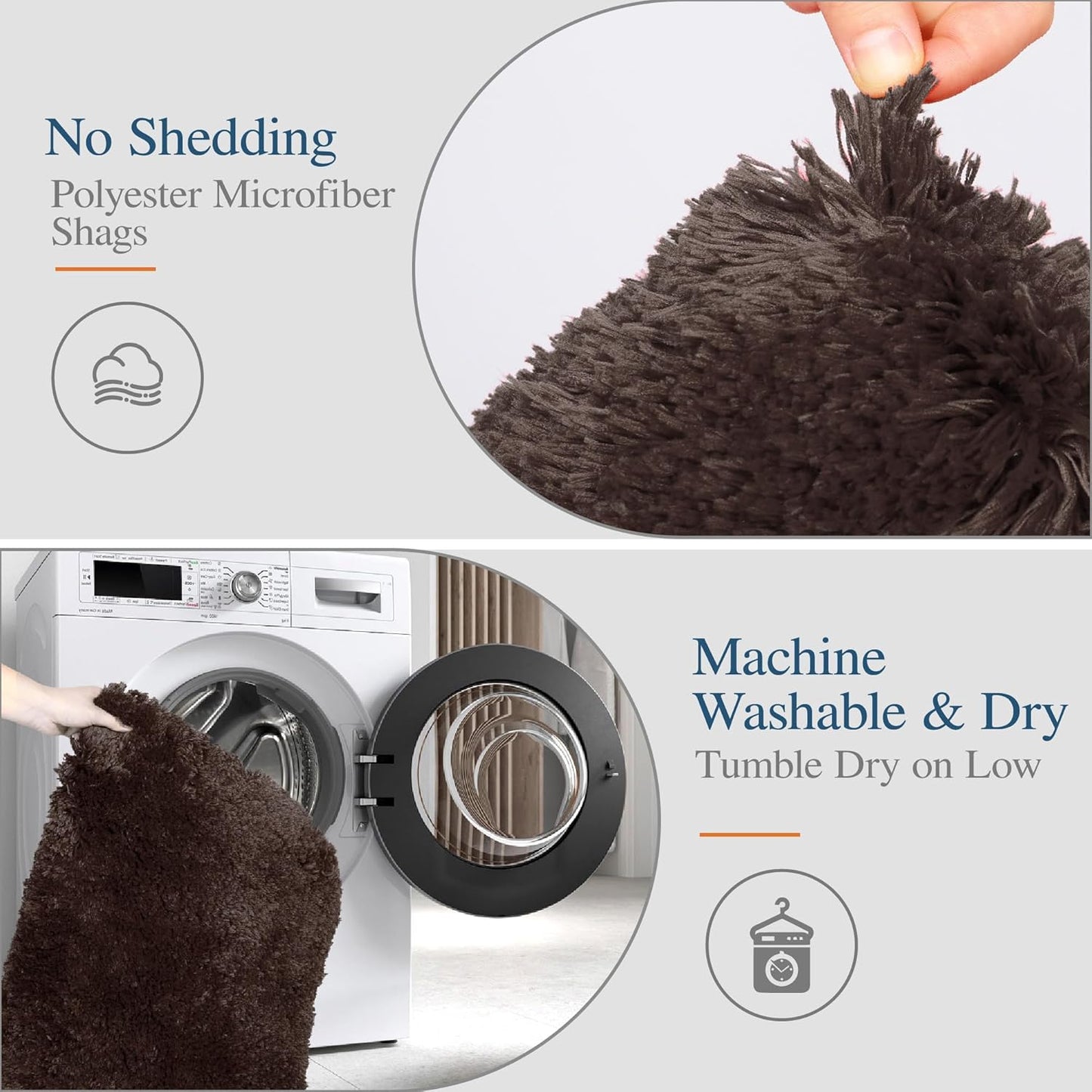 Walensee Bathroom Rug Non Slip Bath Mat (16 x 24, Brown) Water Absorbent Soft Microfiber Shaggy Mat Machine Washable Thick Plush Rugs for Shower