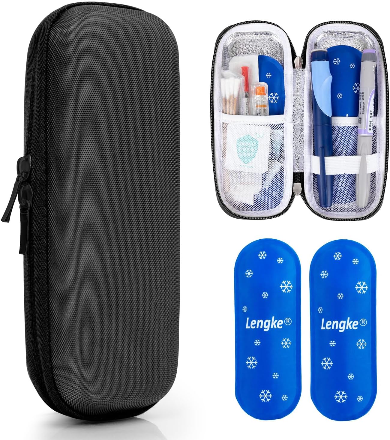 Insulin Cooler Travel Case TSA Approved, EVA Diabetic TravelCase with 2 Gel Ice Packs for Insulin Pens, Diabetic Supplies and Insulin Syringe, Small Cooler Case for Daily Life, Trips (Black)