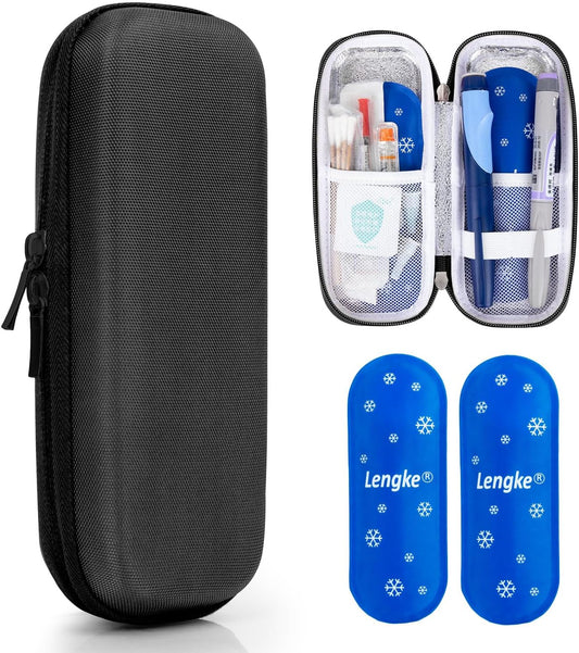 Insulin Cooler Travel Case TSA Approved, EVA Diabetic TravelCase with 2 Gel Ice Packs for Insulin Pens, Diabetic Supplies and Insulin Syringe, Small Cooler Case for Daily Life, Trips (Black)