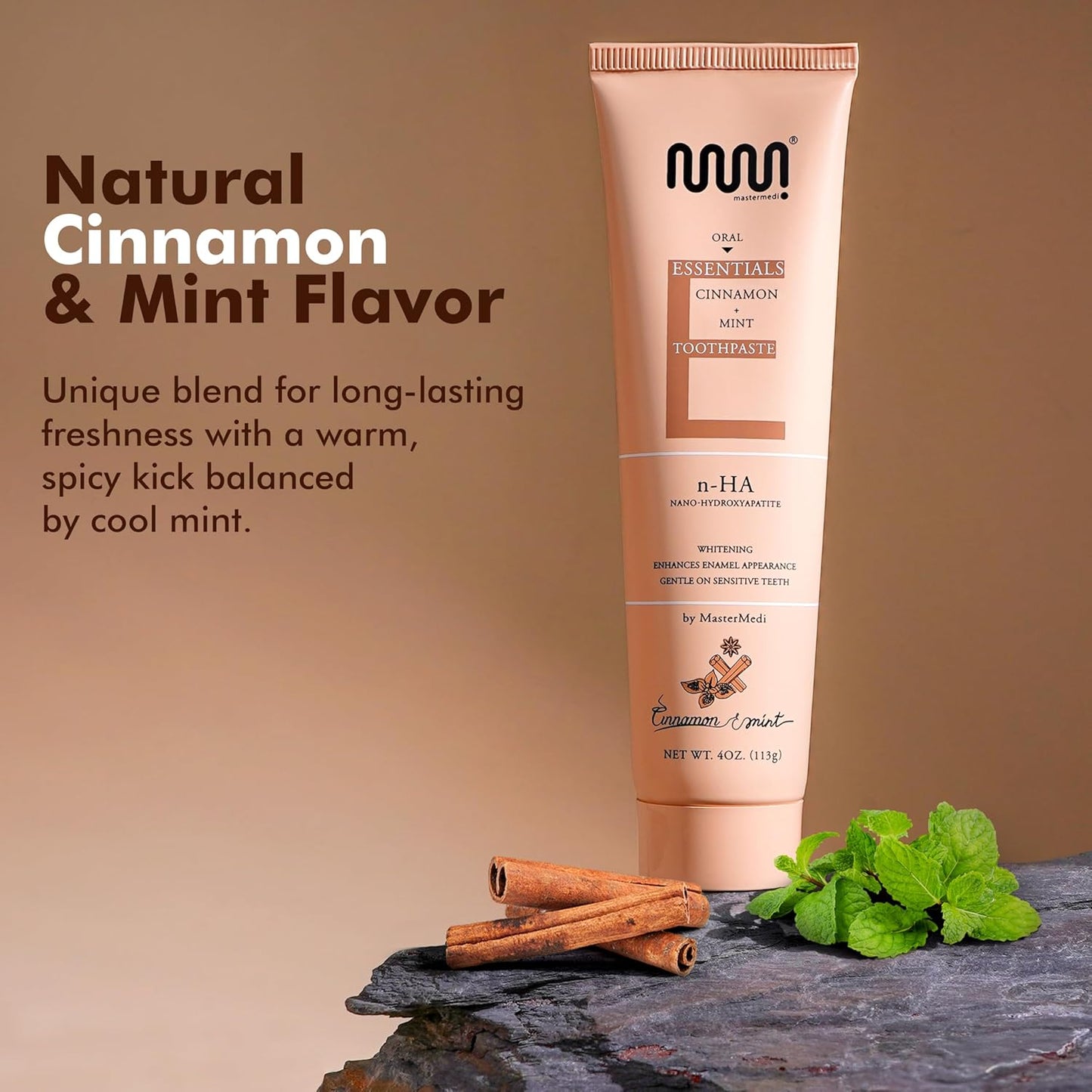 MasterMedi Nano Hydroxyapatite Toothpaste (Inspired by 10% nHA Formulas), Fluoride-Free, Whitening & Sensitivity Relief, Enamel Repair Support, SLS-Free, Xylitol, Mint & Cinnamon 4 Oz (Pack of 2)