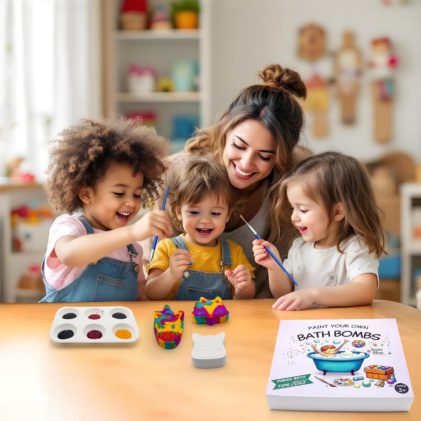 Basic Bliss Paint Your Own Bath Bombs for Kids, 3 Shapes Infused with Essential Oils, Ideal for Kids Birthday Activity or Making Bubble Baths More Fun, Gentle and Safe Skin Care for Kids, Boys & Girls