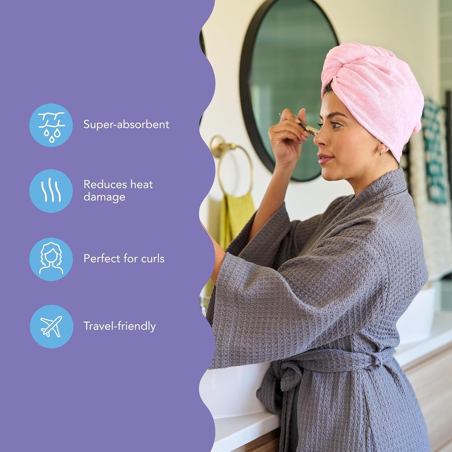 Turbie Twist 2-Pack Microfiber Hair Towel for Beauty, Travel, Gifting - Wrap Turban for Straight, Wavy & Curly Hair - Premium Personal Care - Deep Claret & Sea Pink