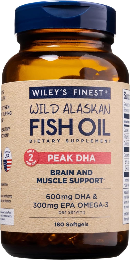 Wiley's Finest Wild Alaskan Fish Oil Peak DHA - 900mg EPA and DHA Omega-3s - 180 Softgels (90 Servings)