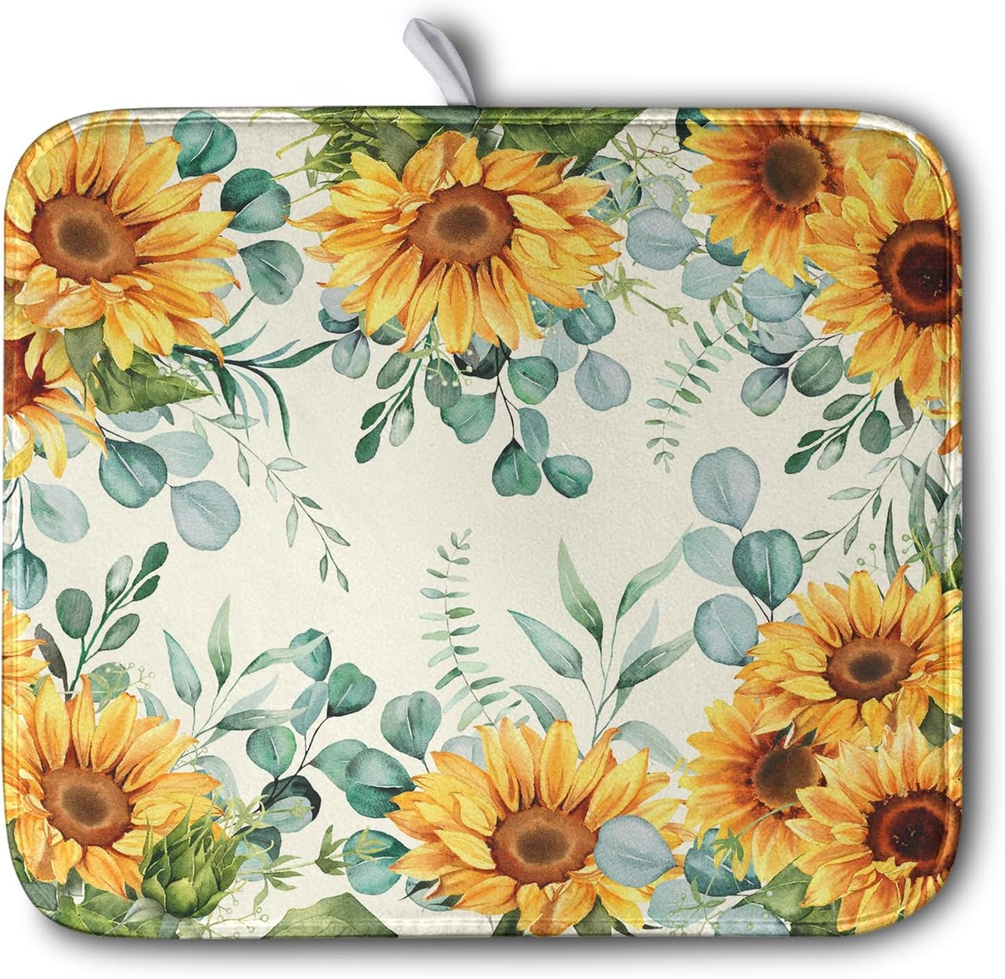 Sunflowers Dish Drying Mat for Kitchen Counter Yellow Flower Green Leaves Dish Draining Mats Spring Summer Floral Dishes Pad Microfiber Absorbent Dish Drainer Rack Mat 16x18 Inch