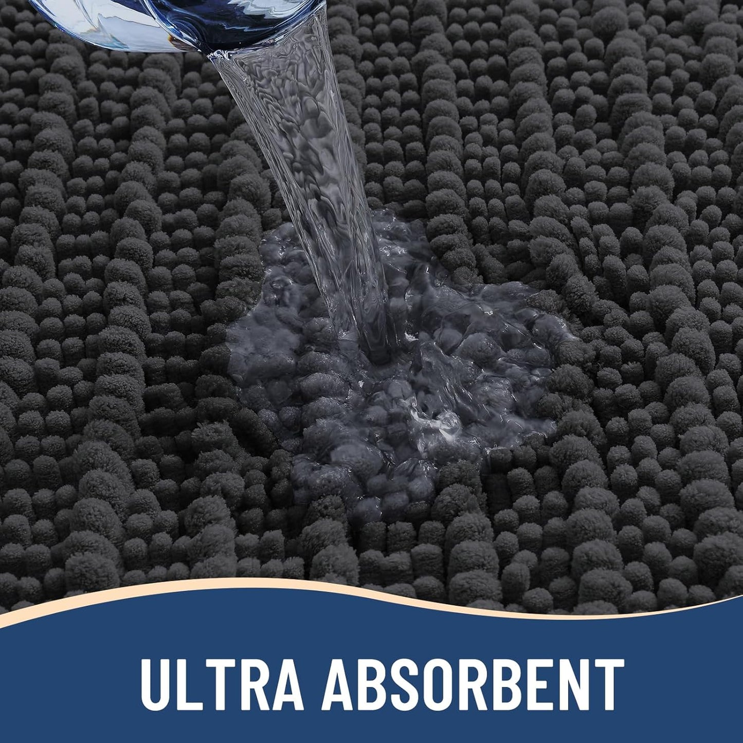 Arotive Luxury Chenille Bathroom Rug Mat, Extra Soft Thick Absorbent Shaggy Bath Rugs, Non-Slip Machine Wash Dry, Plush Bath Mats for Bathroom, Shower and Tub, 34x21, Dark Grey