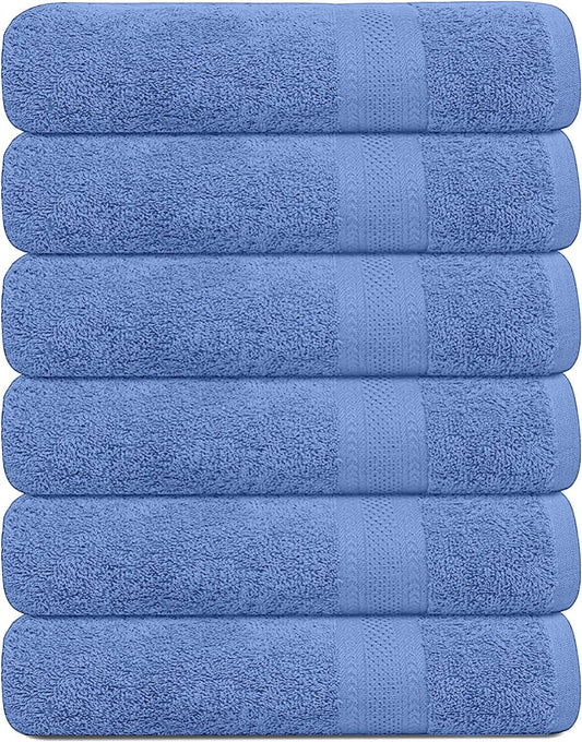 100% Cotton Bath Towels, 24x48 Pack of 6 Towels, Quick Dry, Highly Absorbent, Soft Feel Towel, Gym, Spa, Bathroom, Shower, Pool, Luxury Soft Towels (Blue, 24x48-6 Pack)