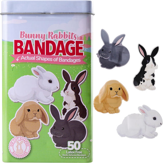 BioSwiss Kids Bandages, Bunny Rabbits Shaped Self Adhesive Bandage Set, Latex Free, Sterile Wound Care, 50 Count