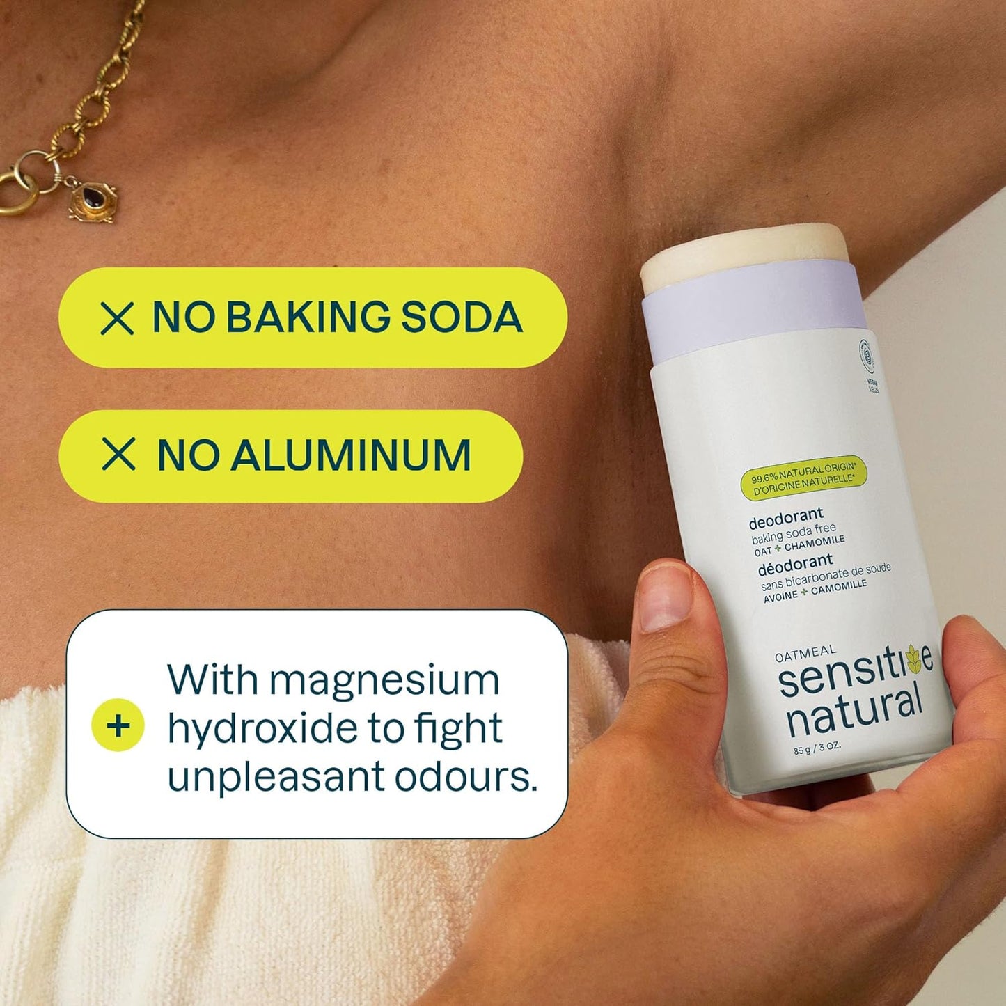 ATTITUDE Baking Soda Free Deodorant for Sensitive Skin with Oatmeal and Chamomile, EWG Verified, Aluminum Free, Plastic-Free, 3 Ounces