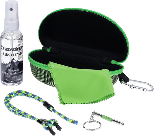 Croakies Eyewear Care Kit with 1(2oz) All Natural VOC Free Lens Cleaner + (1) Hard Case + (1) Microfiber Cloth + (1) Eyewear Retainer + (1) Repair Tool (Green)
