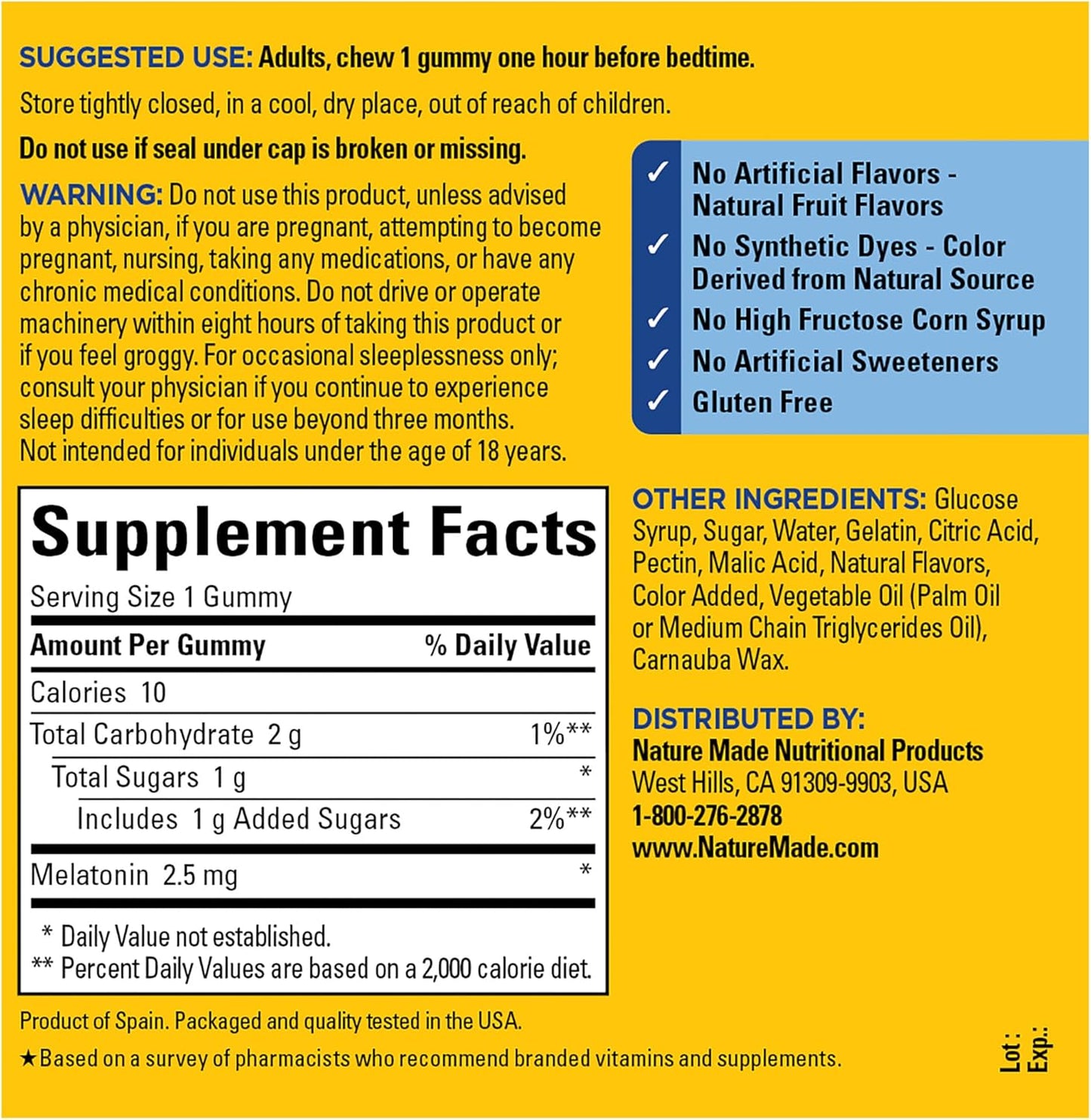 Nature Made Melatonin Gummies 2.5 mg, 100% Drug Free Sleep Aid for Adults, Melatonin Supplement 130 Count, 130 Day Supply