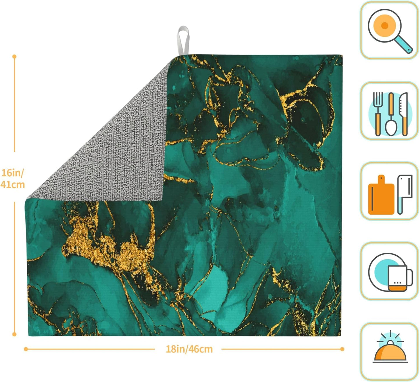 Turquoise Marble Decorative Dish Drying Mat for Kitchen Counter Washable Absorbent Reversible Microfiber Emerald Dark Green Drying Pad Kitchen Accessories 16"x18"