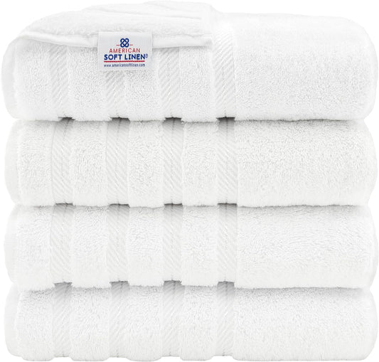 American Soft Linen Luxury 4 Piece Bath Towel Set, 600 GSM 100% Cotton Turkish Bath Towels for Bathroom, 27x54 in Extra Large Bathroom Shower Towels, White