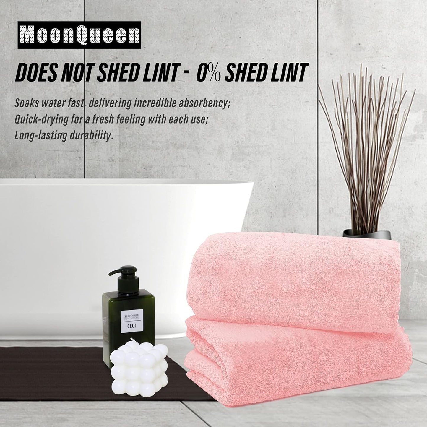 MOONQUEEN 2 Pack Premium Bath Towel Set - Quick Drying - Microfiber Coral Velvet Highly Absorbent Towels - Multipurpose Use as Bath Fitness, Bathroom, Shower, Sports, Yoga Towel (Pink)