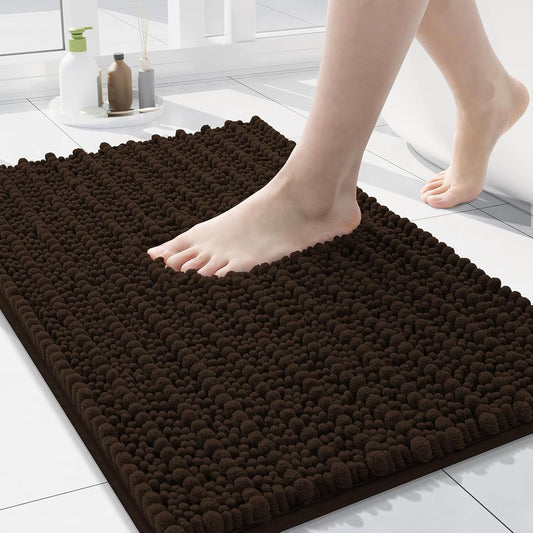 Arotive Luxury Chenille Bathroom Rug Mat, Extra Soft Thick Absorbent Shaggy Bath Rugs, Non-Slip Machine Wash Dry, Plush Bath Mats for Bathroom, Shower and Tub, 24x16, Brown