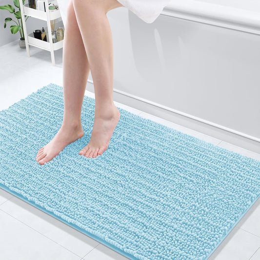 Arotive Luxury Chenille Bathroom Rug Mat, Extra Soft Thick Absorbent Shaggy Bath Rugs, Non-Slip Machine Wash Dry, Plush Bath Mats for Bathroom, Shower and Tub, 54x24, Blue
